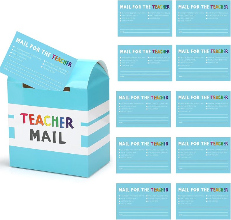 Eersida 62 Pcs Teacher Mailbox Set with Message Cards Social Emotional Learning Paper Posters Ideal for Back to School Classroom Activities Emotional Expression Awards Incentives Supplies Tools