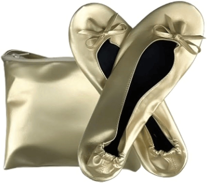 9-10.5 - Gold - Foldable Flats for Women with Zipper Pouch - Foldable Ballet Flats for Women for Travel Office Weddings