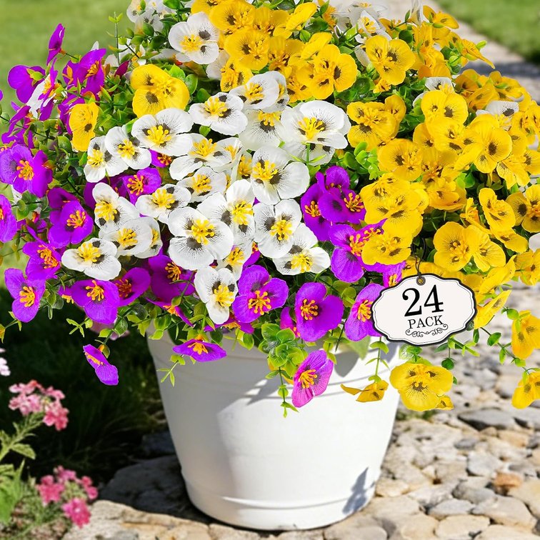 Alotiki Artificial Pansies for Outdoors, 24 Pack Silk Flowers UV Resistant