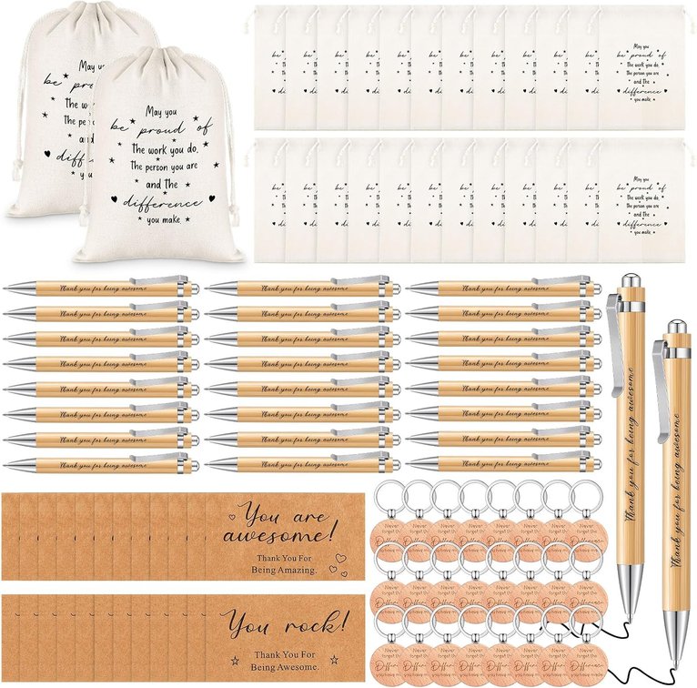 Yeaqee 24 Sets Employee Appreciation Gifts with Bags Pens Keychains Cards