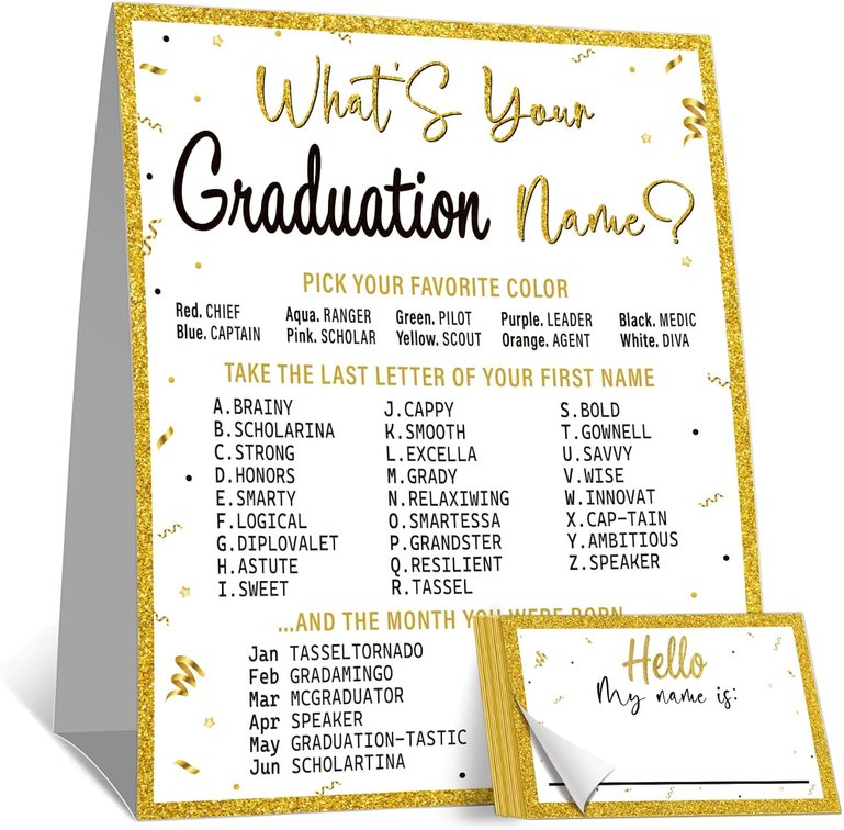 BLACK AND GRAY Graduation Name Game Set, 1 Sign & 30 Stickers Party Games