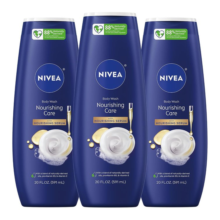 NIVEA Nourishing Care Body Wash, Nourishing Serum, Mulitpack 3 x 20 FL OZ