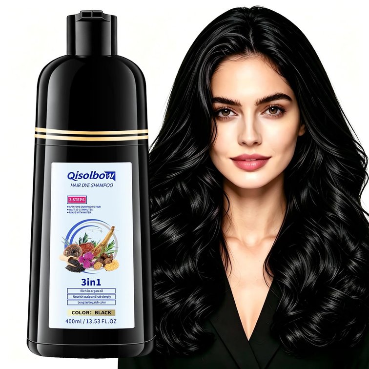Black Hair Dye Shampoo, 100% Gray Coverage in 10-15 Mins, 3 in 1 Semi Permanent Hair Color Shampoo with 6 Herbal Ingredients, Black Hair Shampoo for Women Men,Natural Hair Color Ammonia & Paraben Free