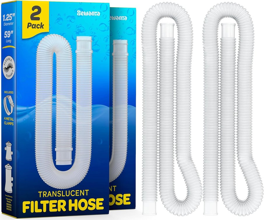 Replacement Hose For Above Ground Pools Set of 2 1.25" Diameter, 59" Long Accessory Pool Pump Replacement Hose - Filter Pump Hose Compatible with Intex Pump Models #607/#637