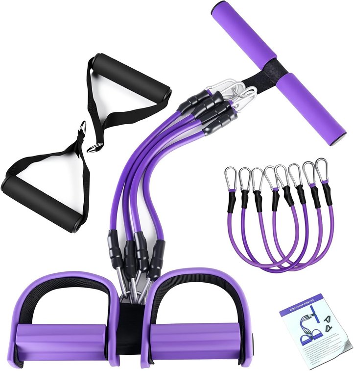 Lenporl Upgrade 4-Tube Pedal Ankle Puller Resistance Bands with Two Extra Handles,Pedal Puller Resistance Band with Handle for Home Gym,Yoga & Pilates,Ideal to Tone Arms,Abs,Waist Unisex
