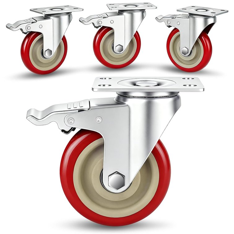 4 Inch Caster Wheels Set of 4, Heavy Duty Swivel Rolling with Brake