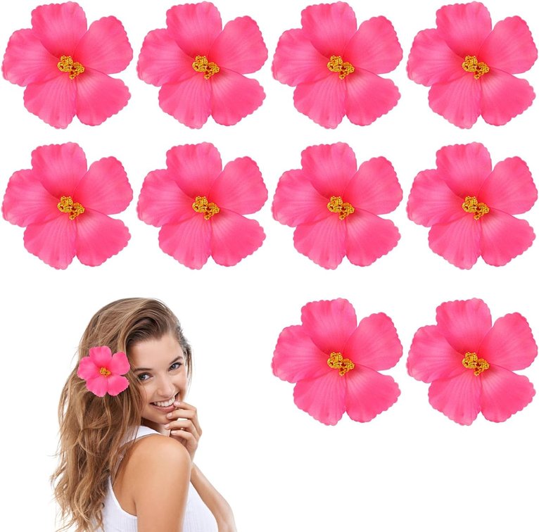 IMIKEYA 10Pcs Hawaiian Artificial Hibiscus Flowers, 4 Inch