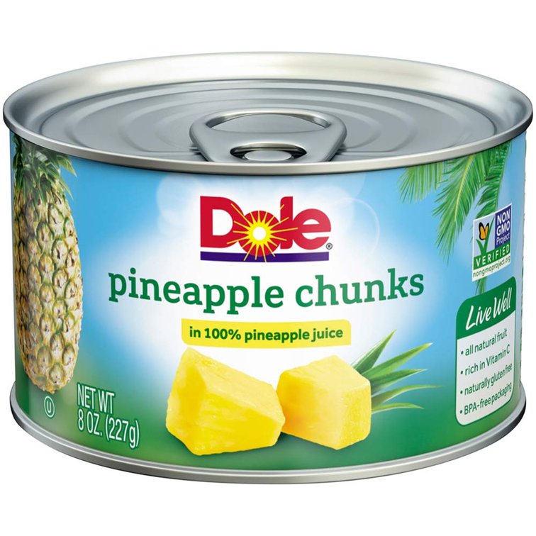 12 Pack DOLE Pineapple Chunks in 100% Pineapple Juice 8 oz. Can