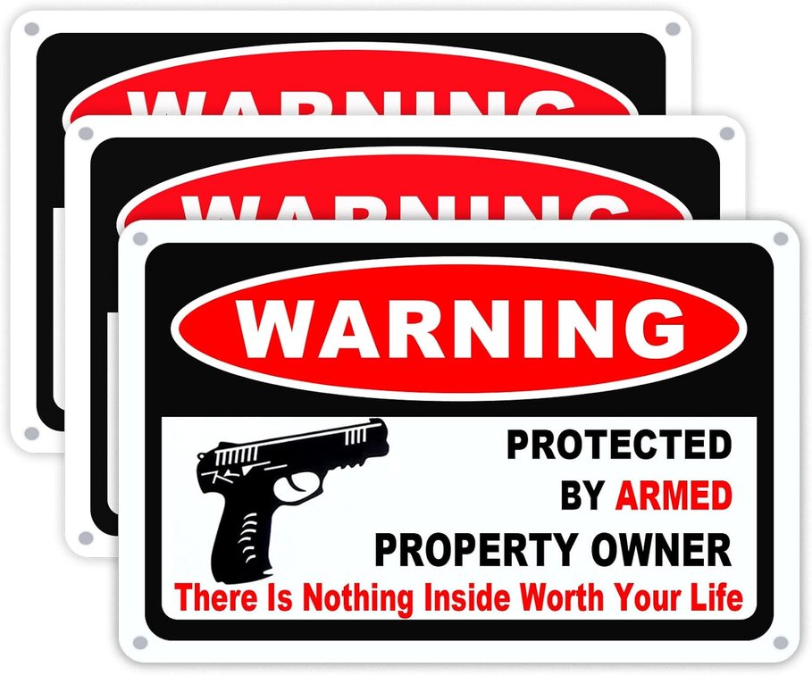 3Pack Gun Sign for Home Security 10x7 inch Warning Signs for Home Property Rust Aluminum Gun Warning Sign Weatherproof and UV Protected