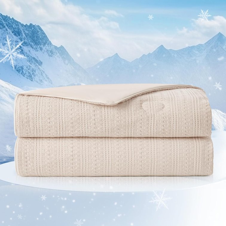 Am lie Home Waffle Cooling Comforter Queen for Hot Sleepers, Beige
