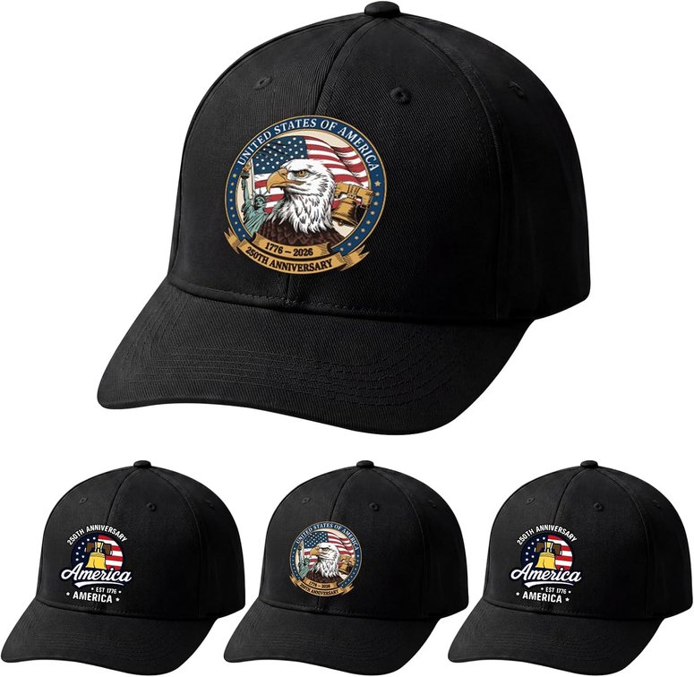 Janmercy 250th Anniversary Hat Embroidered 4th of July Hat American USA Cap Gift Adjustable Patriotic Baseball Cap for Men Women Parade Accessories Multicolor