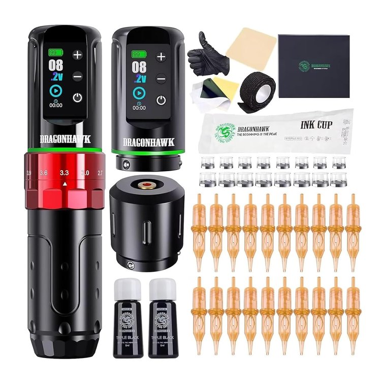Dragonhawk L3 Red Wireless Tattoo Kit