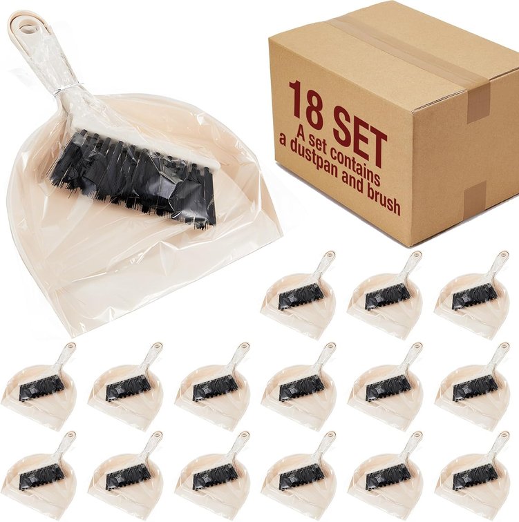 Sliner 18 Pack Mini Dustpan Brush Set Small Broom Set Bulk,Beige