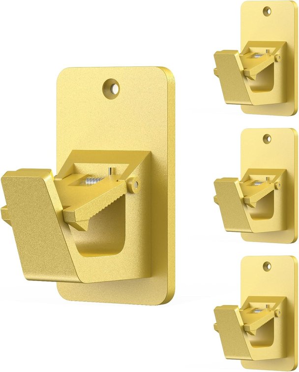 Adhesive No Drill Curtain Rod Brackets - Heavy Duty 30LB Holders for Bathroom Bedroom Kitchen, Universal Damage-Free Window Rod Hooks with Nail-Free Installation (4PC Gold)