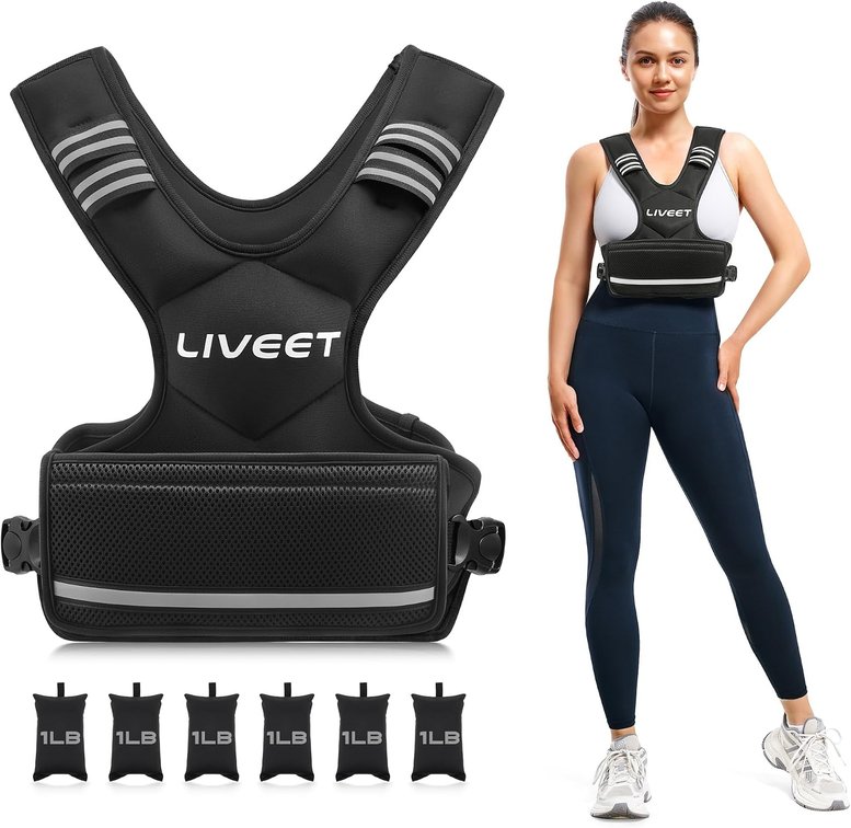 Adjustable Weighted Vest for Women Men, 4-10lb Weight Vest with 6 Ironsand Bags, Running Vest with Reflective Strips Adjustable Buckle Straps for Walking Strength Training