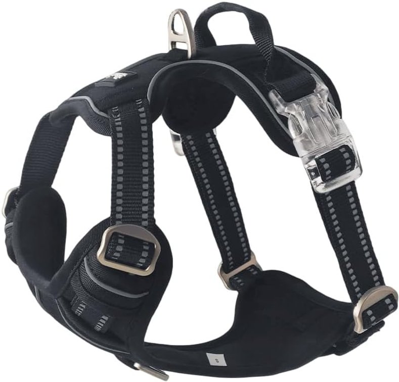 Size Small OUT'N WILD Quality No-Pull Dog Harness with 2 Leash Clips. Adjustable Soft Padded Reflective No-Choke Pet Oxford Vest, Easy Control Handle, Premium Transparent Buckles and Perl Nickel Hardware:Black/S
