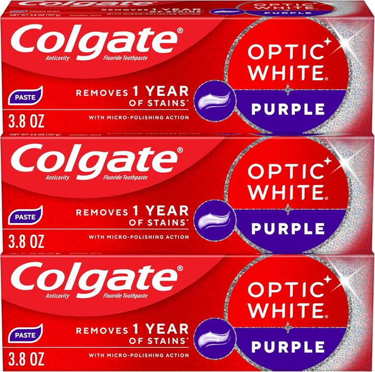 Colgate Optic White Purple Toothpaste with Fluoride, 3 Pack, 3.8 oz