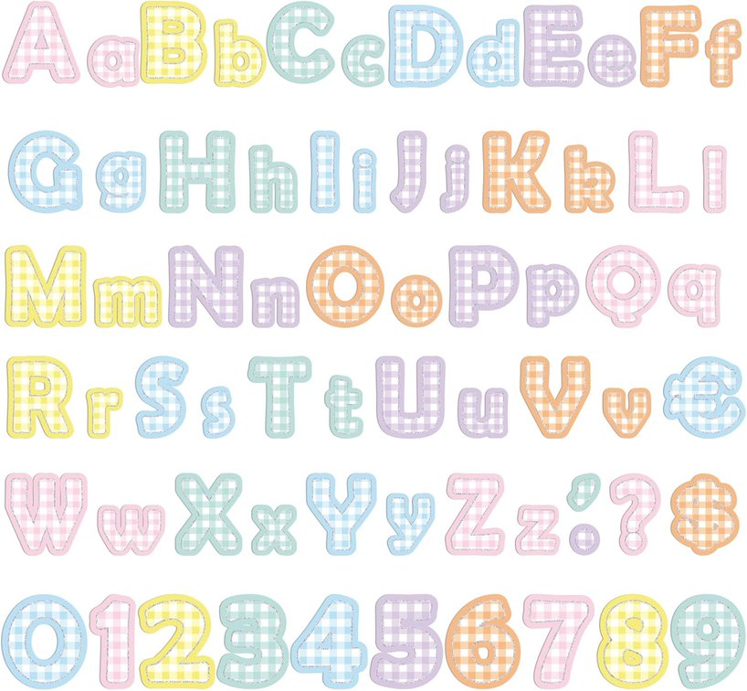 Mooliwe 134 Pcs 5 Inch Pastel Gingham Bulletin Board Letters for Classroom Poster Decoration Alphabet Numbers Combo Set Cutouts Letter for Bulletin Board Chalkboard Back to School Decor