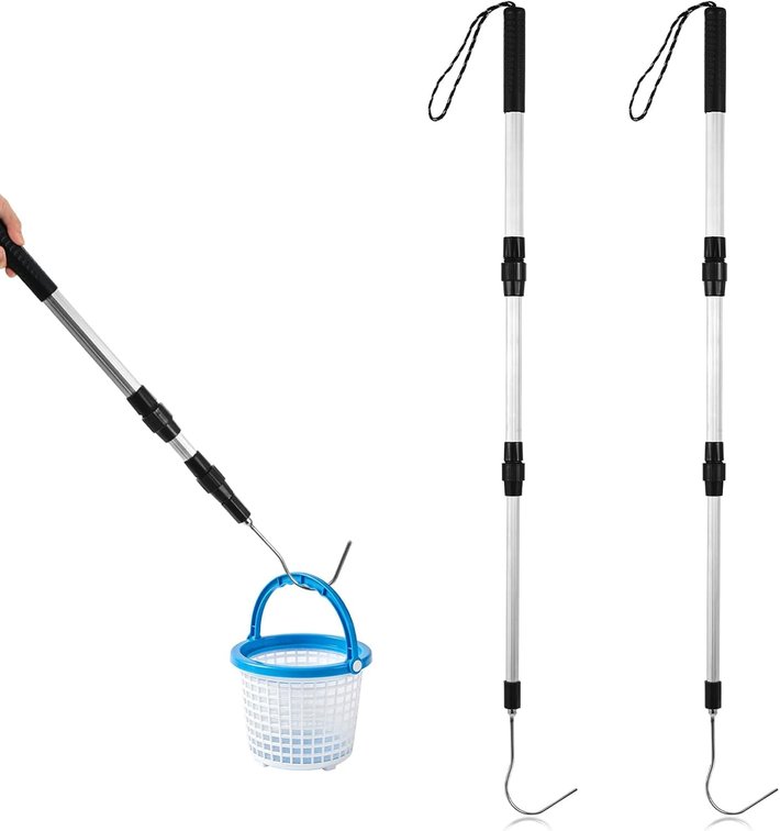 2 Pack Pool Skimmer Hook Skimmer Basket Pole Collapsible Hook with Handle 36.4 Inch Pool Lid Basket Lift Tool Cleaning Tool Suitable for Baskets with Handle