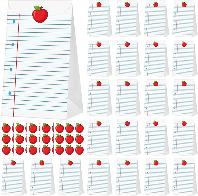 24 Pcs Back to School Gift Bags with Stickers, Notebook Line Goodie Bags