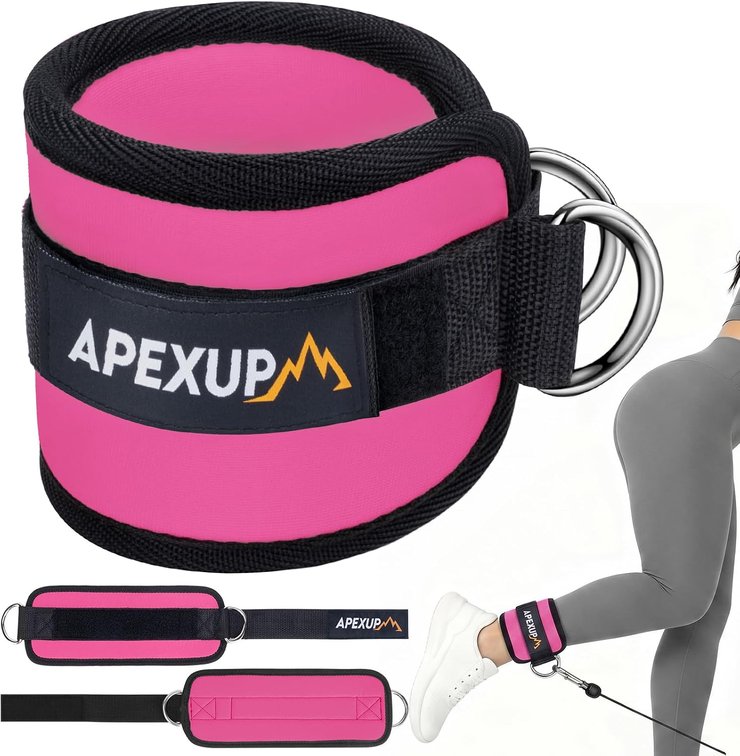 APEXUP Ankle Strap for Cable Machine, Ankle Resistance Bands, Cable Kick Back Ankle Straps for Gym, Glute Workouts, Leg Extensions, Adjustable Straps with Neoprene Padding