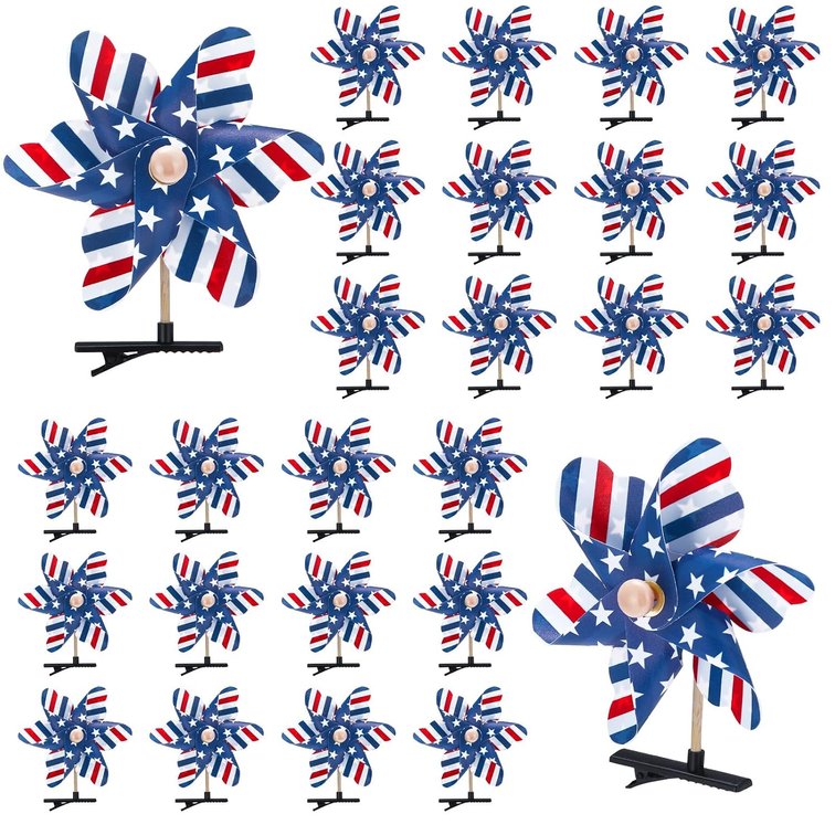 Yinder 24 Pcs Patriotic Pinwheel Sprouts Hair Clips American Flag Rave Hair Clips Red White and Blue Windmill Hairpins Accessories for Women Independence Day Party Decor