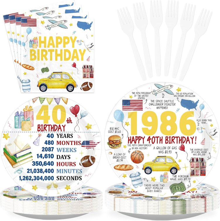96 Funny 40th Birthday Back in 1986 Party Supplies Serves 24