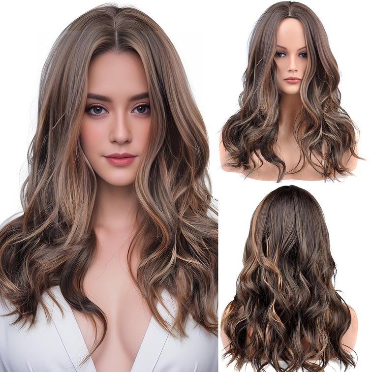Brown Mixed Ash Blonde Long Wig for Women, 20 inch