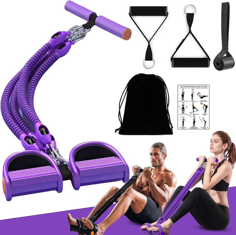 2026 Upgrade Foot Pedal Resistance Band, Adjustable 4-Tube Pedal Ankle Puller Resistance Band with Handle, Multifunction Home Gym Equipment, Stirrup Puller for Men Women for Full Body Exercise