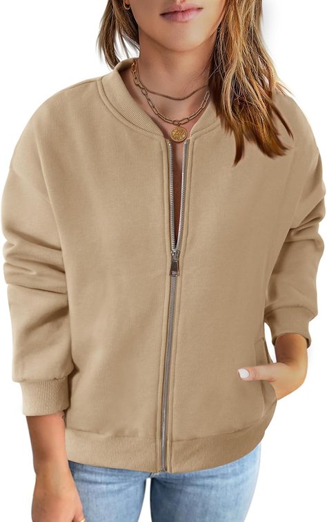 Size Medium MEROKEETY Womens Long Sleeve Zip Up Casual Sweatshirts Jackets Trendy Coat