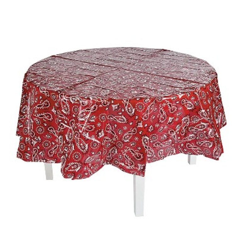 SET OF 2 Fun Express Red Bandana Round Disposable Tablecloth - Plastic - Party Supplies