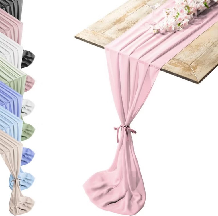 Silky Touch Chiffon Table Runner Set - 29" x 120", Elegant Blush Pink Runner, Perfect for Halloween, Christmas, Weddings & Events
