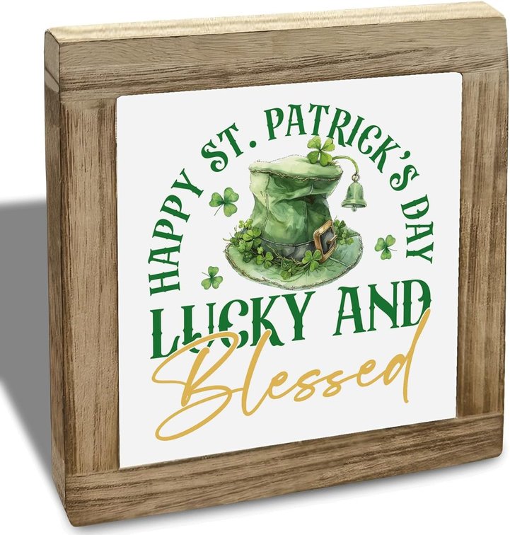 St. Patrick's Decorative Plaque, Happy St. Patrick's Day Signs, Box Sign Wood Desk Sign Decor, Irish Blessing Wood Signs, Farmhouse Decoration for Shelf, St Patrick Decor Gift for Friends