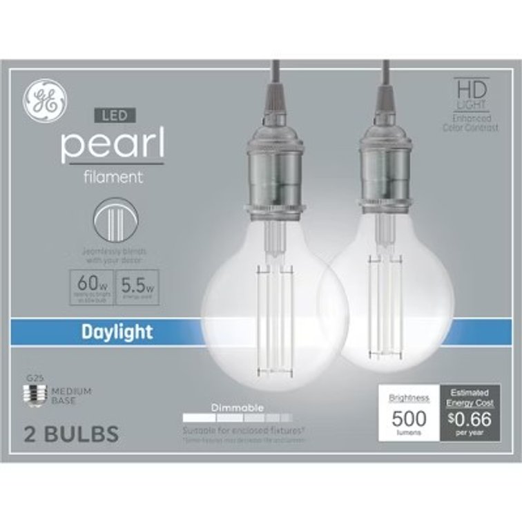 GE 2pk 60W LED G25 Pearl RLX Light Bulbs Daylight