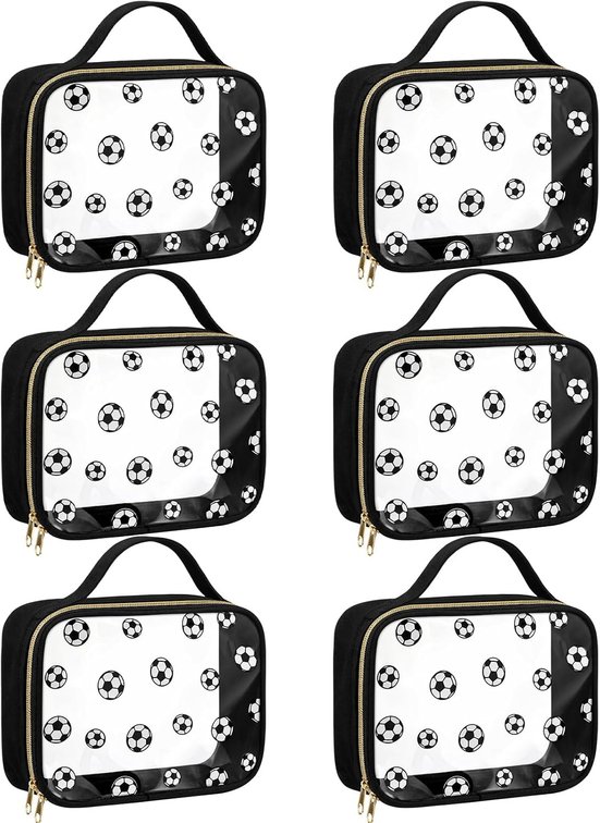 SET OF 2 Hillban 6 Pack Soccer Toiletry Bags, Clear Pouch with Handle