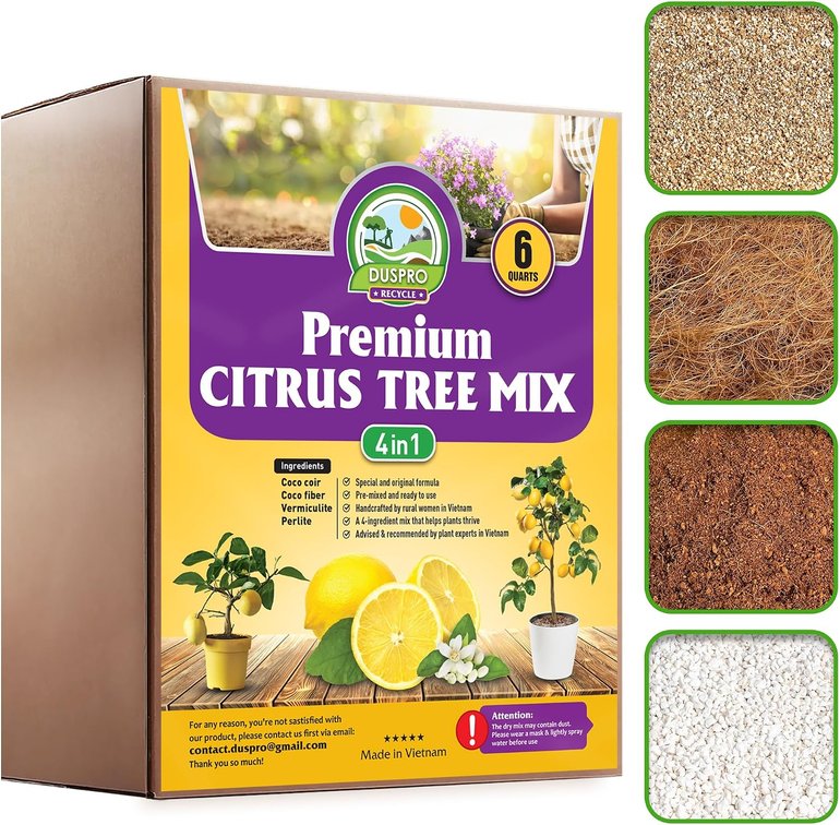 DUSPRO Pre-Mixed 4in1 Ready to Use Citrus Tree Potting Soil Mix, 6QRT