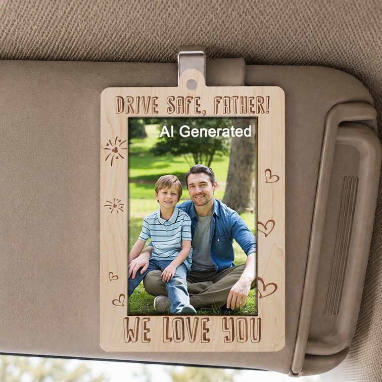 Dad Picture Frame, Gift from Daughter Son, Daddy Gift for Birthday Christmas Thanksgiving, Car Decoration, Farmhouse Wooden Car Hanging Picture Frame Dad Gifts, Holds 2 * 2.95 inches Photo