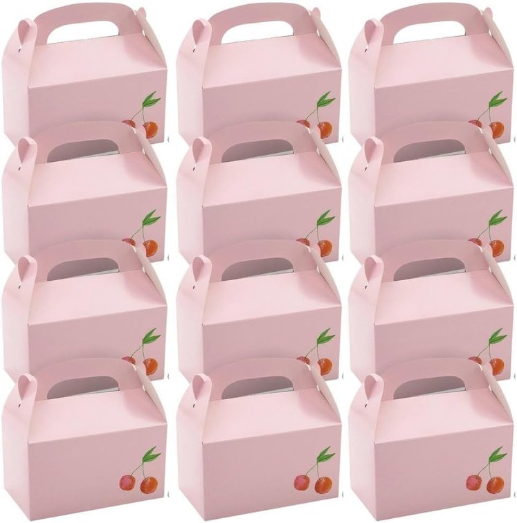Fun Express 6 1/4" x 5 1/2" Pink Cherries Cardstock Treat Boxes - 12 Pc.