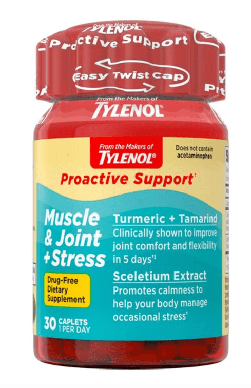 SET OF 2 Tylenol Proactive Support Muscle & Joint + Stress Relieve - 30ct: Oral, Caplet Form, 250mg Strength