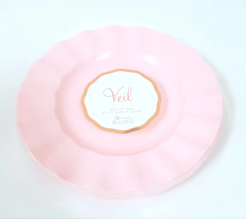 VEIL 10 PC SET PINK REUSABLE HEAVY,GLOSS PLASTIC SALAD,SIDE PLATES-8.75"