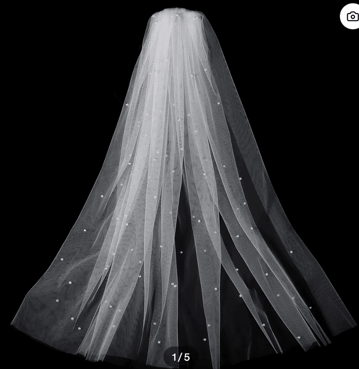 Bridal Veil White Long Tulle With Imitation Artificial Pearl Wedding Hair Accessory For Engagement Marriage Photograph