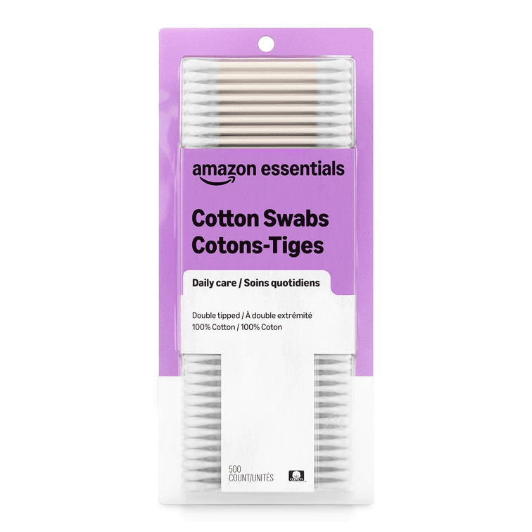 Amazon Basics Double-Tipped Cotton Swabs for Personal Hygiene and Baby Care, Cotton, Versatile, 500 Count