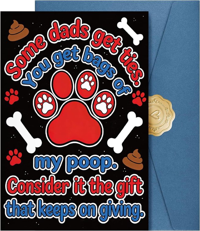 Set of 4 Funny Dog Dad Fathers Day Card, Cute Father's Day Card Gift from Dog, Gifts for Men Husband, 5.3x8 Folded with Envelope & Sticker Happy Fathers Day Decorations.