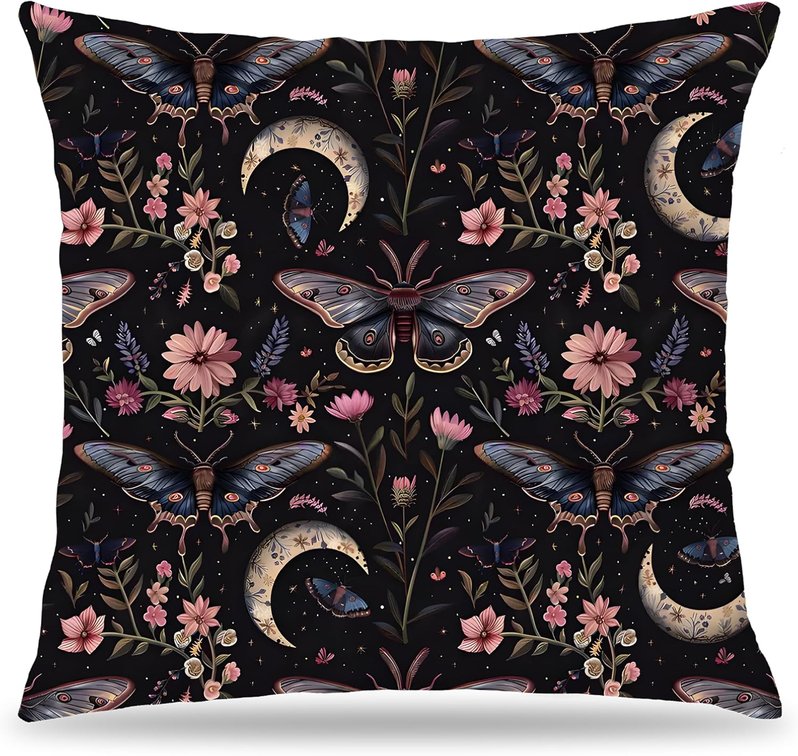 Dark Gothic Moth Butterfly Cottagecore Throw Pillow Covers 18x18