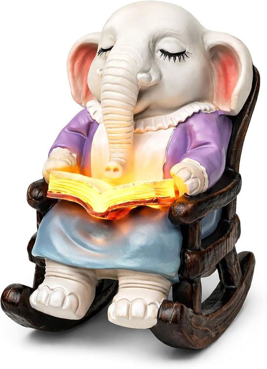 SOWSUN Solar Miniature Elephant Figurines, Resin Sculpture for Desk Decor