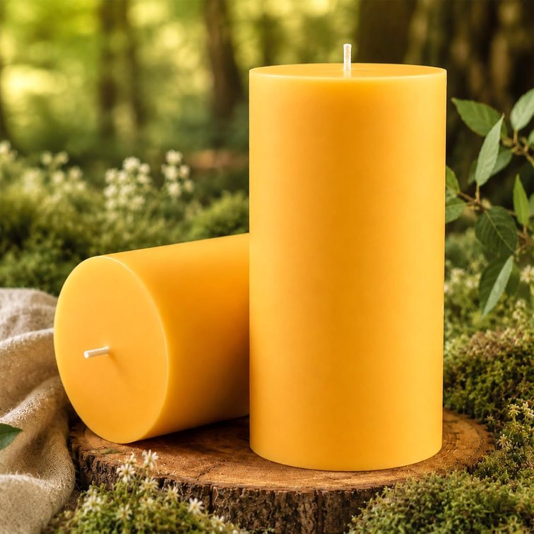 2 Pack Natural Pure Beeswax Pillar Candle, 3x6 Inch, 164-Hour Burn