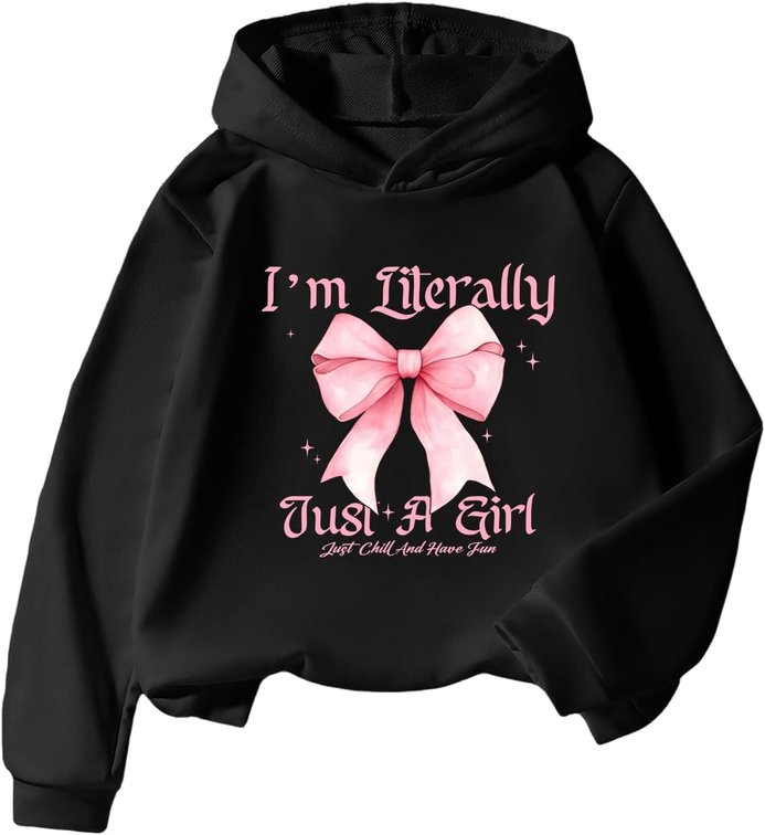 Size 10Y RoseSeek Girl's Bow Graphic Long Sleeve Hoodie Sweatshirts Pullover Tops