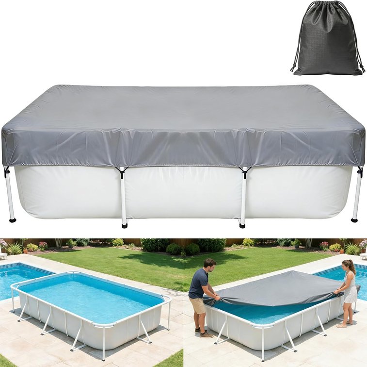 86 x 59 inch Rectangle Pool Cover 7.2 x 5 ft Rectangular Frame Pool Covers Garden Outdoor Above Ground Swimming Pool Shades Canopy Backyard Adult Pool Accessories