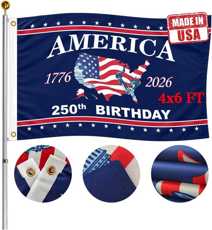 Double Sided USA 250th Anniversary Flag 4x6 FT - Heavy Duty 3-Ply Polyester America 1776-2026 US Map Design - 250th Birthday Patriotic Banner with 2 Brass Grommets for Outside