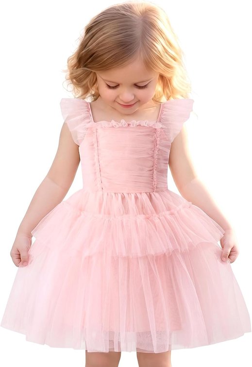WHITE NOT PINK Size 3-4T Toddler Girls Birthday Princess Dress Tulle Sleeve Cake Ruffle Dresse Tutu Photo Shoot 1-5T